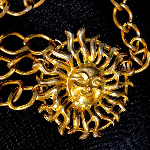 Vtg Gold Tone Festooned Chain Sun Belt - Picture 7 of 9